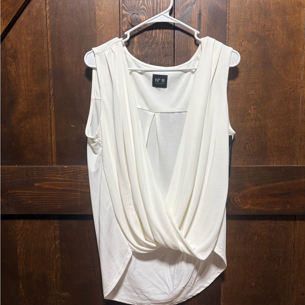 Elegant White Draped Sleeveless Blouse